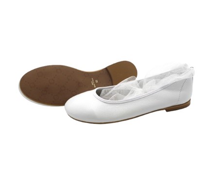 Ballerina in pelle con nastro in tulle