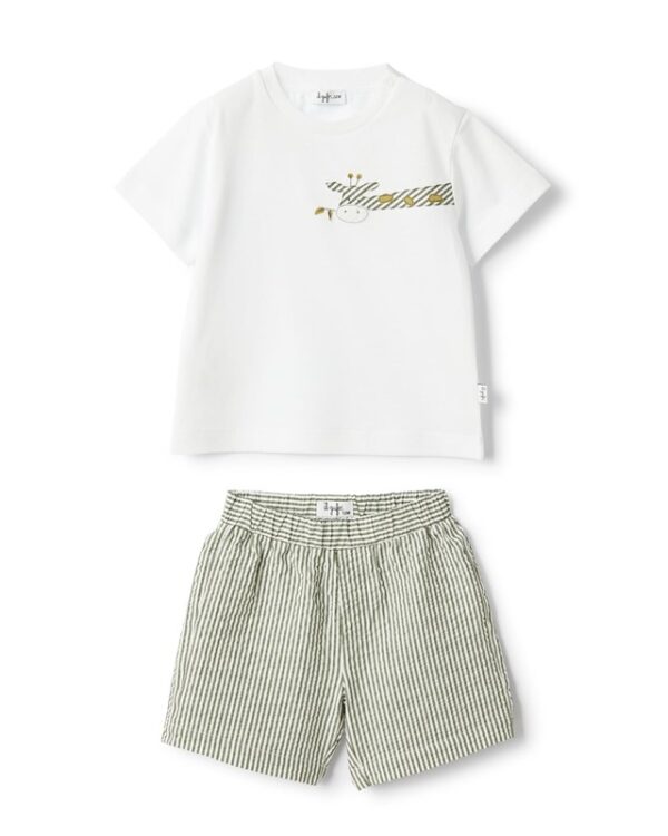 Completo t-shirt con giraffa e short a righe