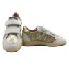 Sneaker in pelle e micro glitter con doppio velcro