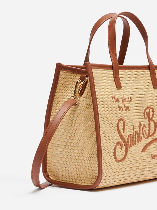 Borsa a mano vivian midi beige effetto paglia