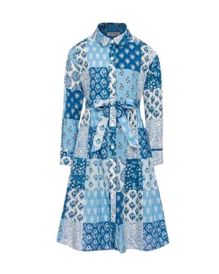 Vestito chemisier lungo con stampa patch a fiori