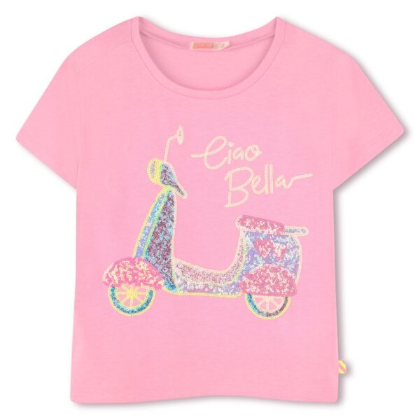 T-shirt mezza manica con stampa e pailettes