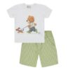 Completo t-shirt con orsetto e bermuda a righe