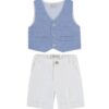 Completo gilet in misto lino e bermuda