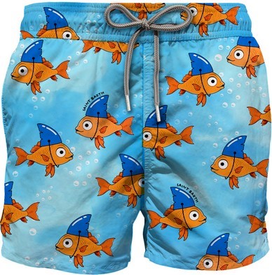 Costume mare media lunghezza con stampa squalo funny