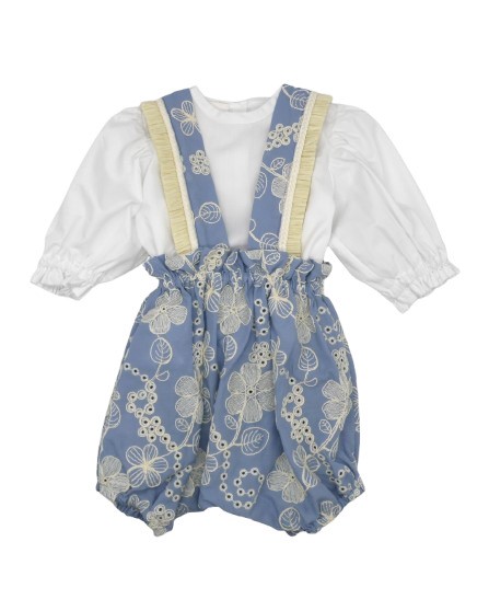 Completo camicia e salopette ricamata