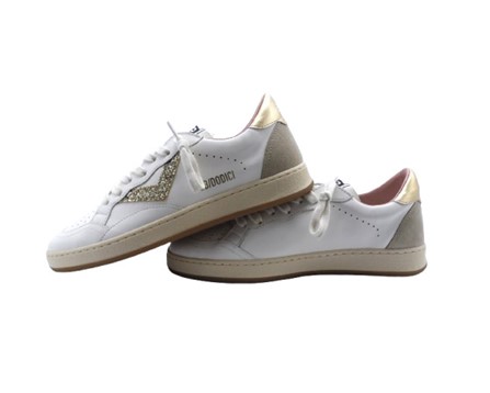 Sneaker in pelle e micro glitter con lacci