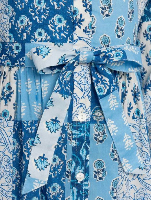 Vestito chemisier lungo con stampa patch a fiori
