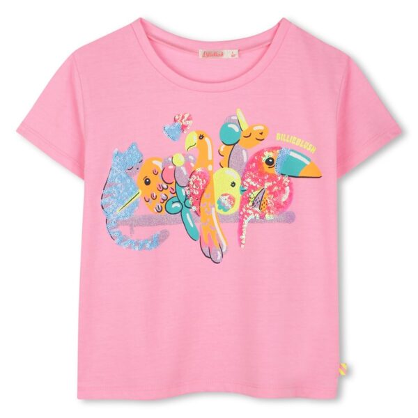 T-shirt mezza manica con stampa e pailettes