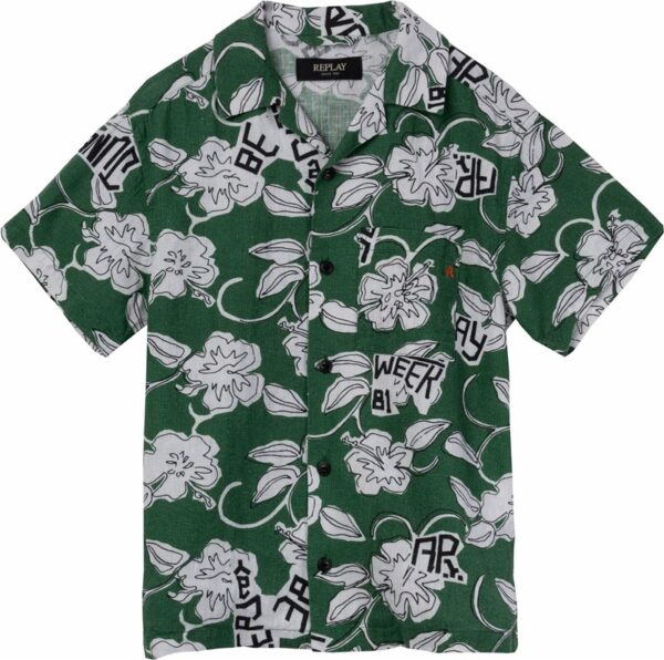 Camicia mezza manica hawaiana in cotone e lino