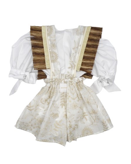 Completo salopette e camicia maniche palloncino
