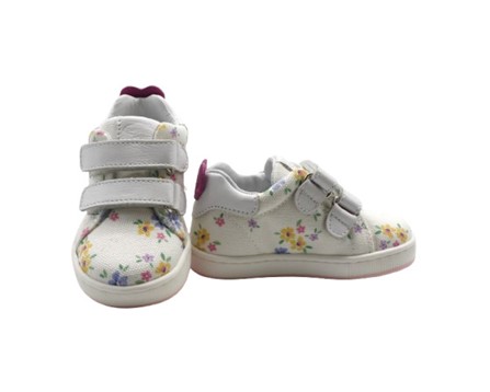 Sneaker in tela fantasia fiori e pelle con doppio velcro