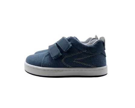 Sneaker primo passo in tela e pelle con doppio velcro