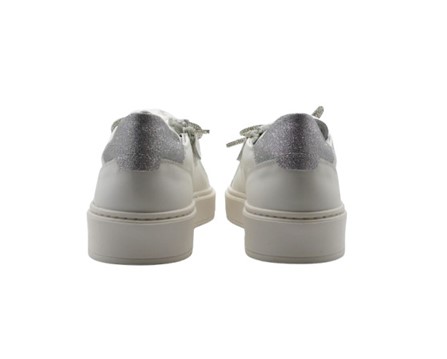 Sneaker in pelle con lacci, zip e applicazione fiocco strass
