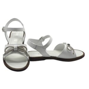 Sandalo in pelle con fiocco strass