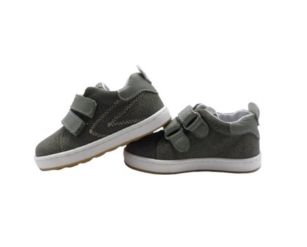 Sneaker primo passo in tela e pelle con doppio velcro