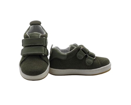 Sneaker primo passo in tela e pelle con doppio velcro