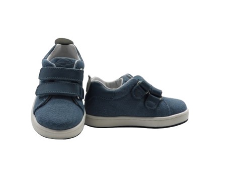 Sneaker primo passo in tela e pelle con doppio velcro