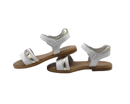 Sandalo in pelle con velcro e fibbia decorativa