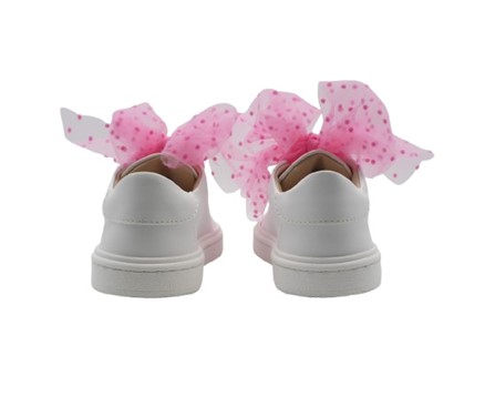 Sneaker in pelle con lacci in tulle a pois
