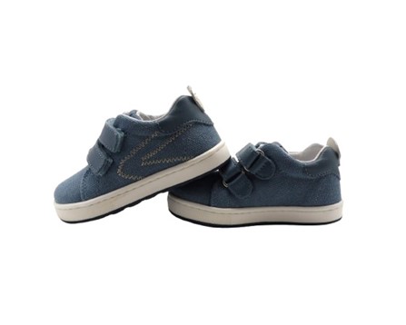 Sneaker primo passo in tela e pelle con doppio velcro