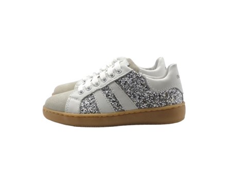 Sneaker in camoscio e glitter con lacci e zip