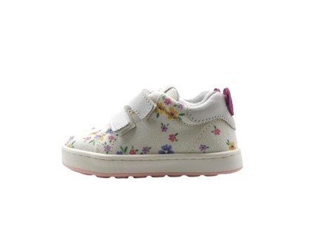 Sneaker in tela fantasia fiori e pelle con doppio velcro