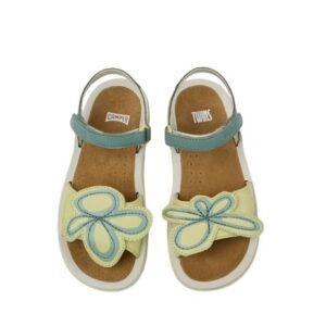 Sandalo in pelle con doppio velcro e fiore