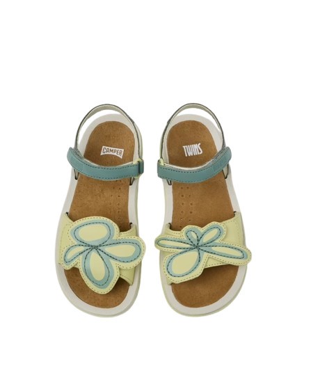 Sandalo in pelle con doppio velcro e fiore