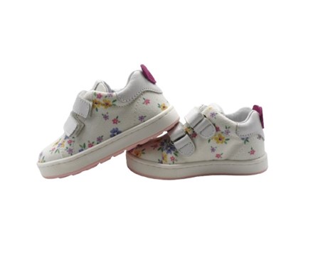 Sneaker in tela fantasia fiori e pelle con doppio velcro