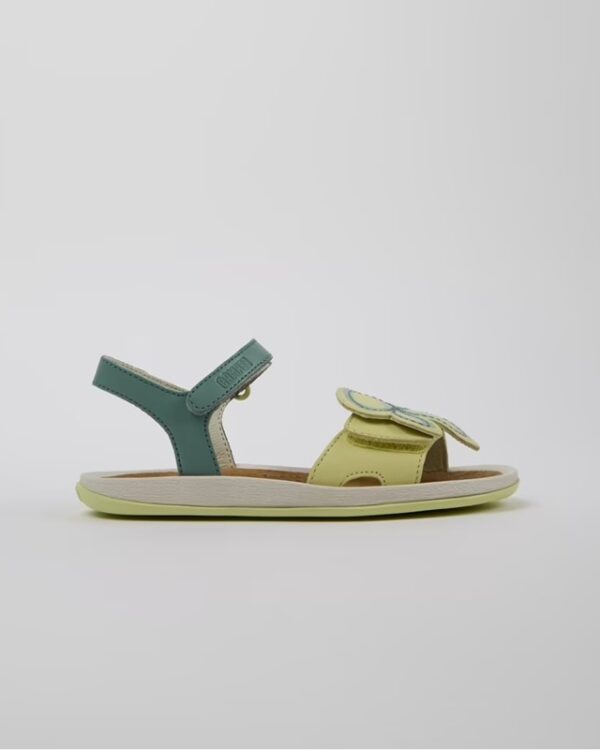 Sandalo in pelle con doppio velcro e fiore