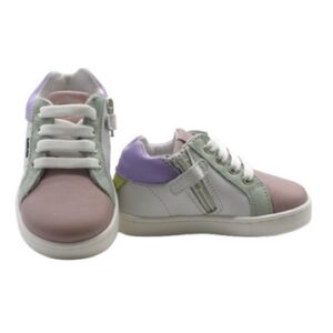 Sneaker primo passo in pelle con lacci e zip