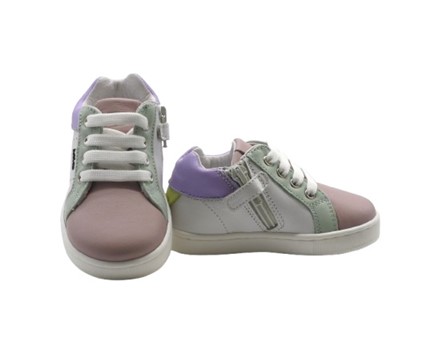 Sneaker primo passo in pelle con lacci e zip