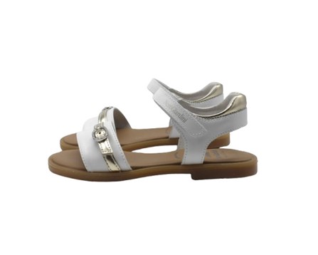 Sandalo in pelle con velcro e fibbia decorativa