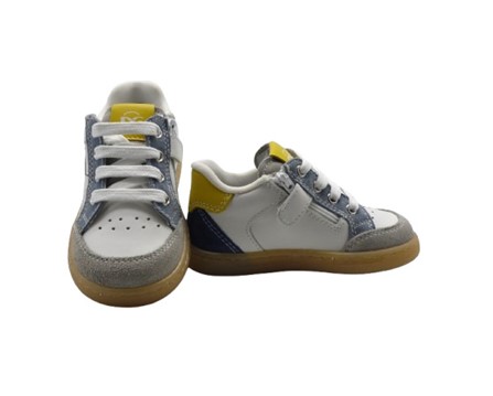 Sneaker primo passo in pelle e camoscio con zip e lacci