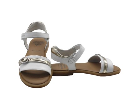 Sandalo in pelle con velcro e fibbia decorativa
