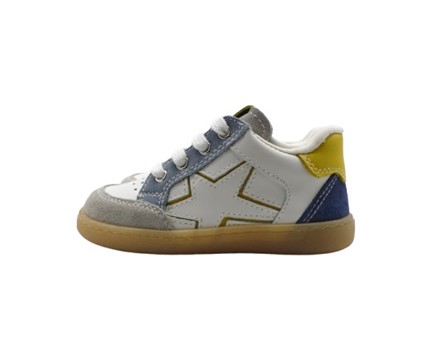 Sneaker primo passo in pelle e camoscio con zip e lacci