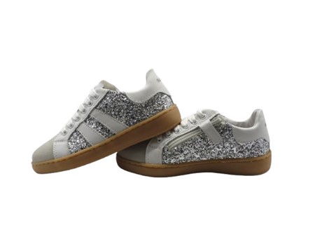 Sneaker in camoscio e glitter con lacci e zip