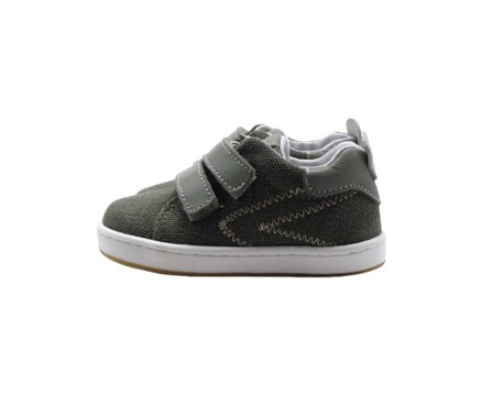Sneaker primo passo in tela e pelle con doppio velcro