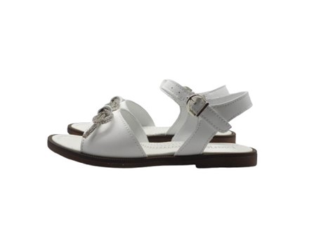 Sandalo in pelle con fiocco strass