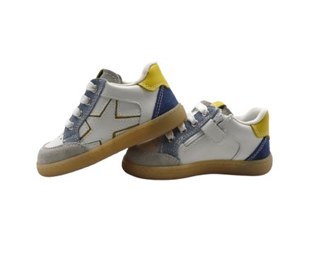 Sneaker primo passo in pelle e camoscio con zip e lacci