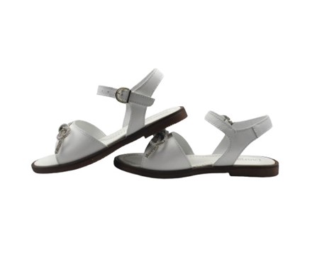 Sandalo in pelle con fiocco strass