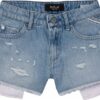 Short in denim con taschine a righe