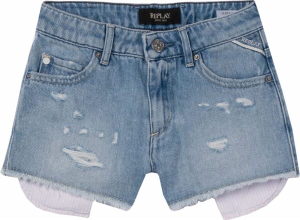 Short in denim con taschine a righe