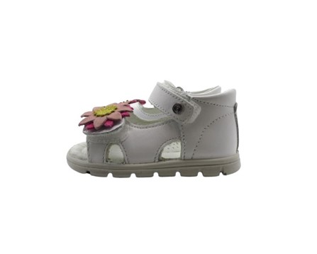 Sandalo primo passo in pelle con doppio velcro e fiore