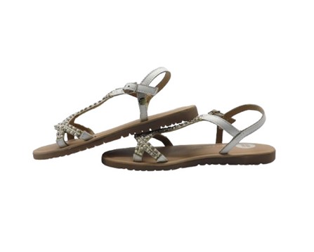 Sandalo in pelle con perline e strass