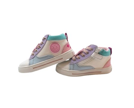 Sneaker primo passo in pelle e tela con lacci e zip