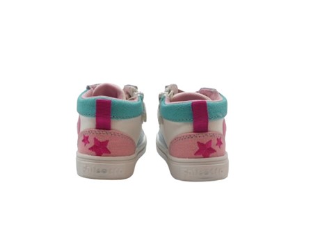 Sneaker primo passo in pelle e tela con lacci e zip