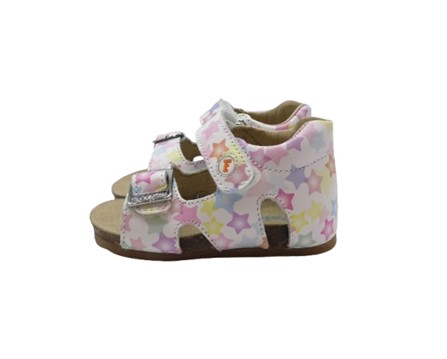 Sandalo primo passo in pelle con stelline velcro e fibbia