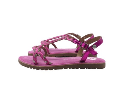 Sandalo in pelle e raffia intrecciata con strass e fibbia